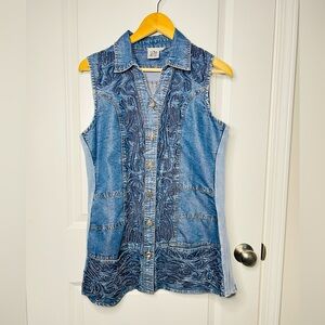 Parsley & Sage Chambray Denim Embroidered Vest Womens Size L